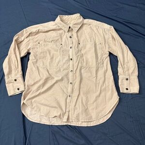 The Free People Shirt Top Womens Large Beige Button Up Classic Oversized